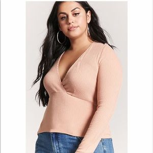 Forever 21 3X peach long sleeve faux wrap top